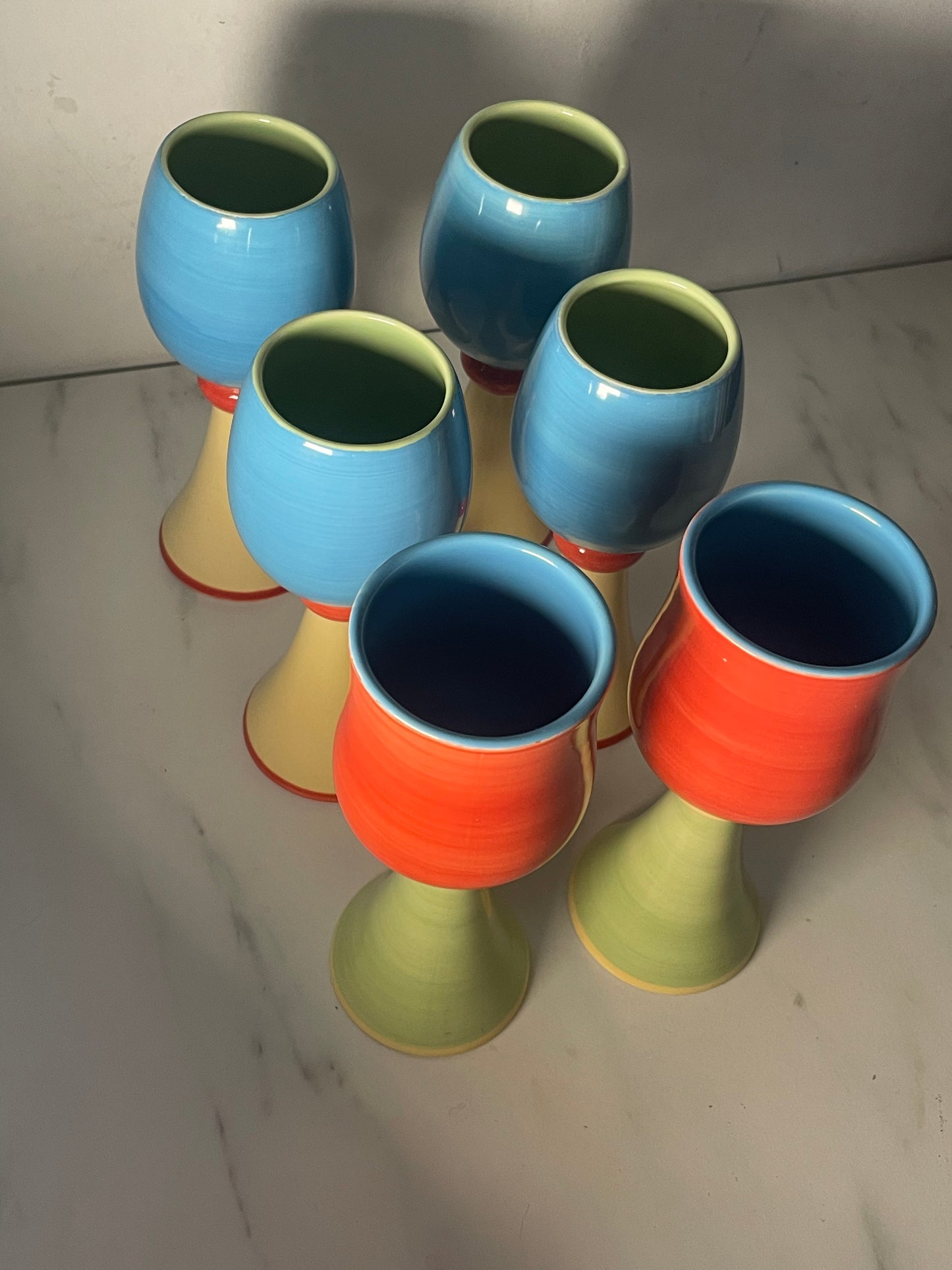 Spring Bloom Colorblock Ceramic Goblets - Set 6