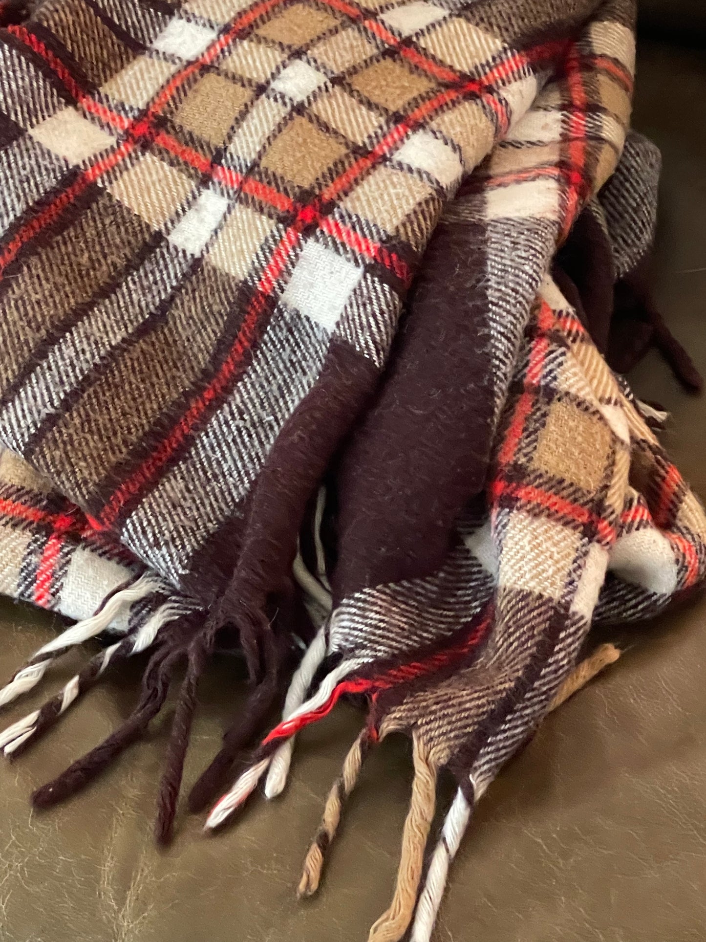 Smaller Vintage Faribo Brown Plaid Blanket - Made in USA