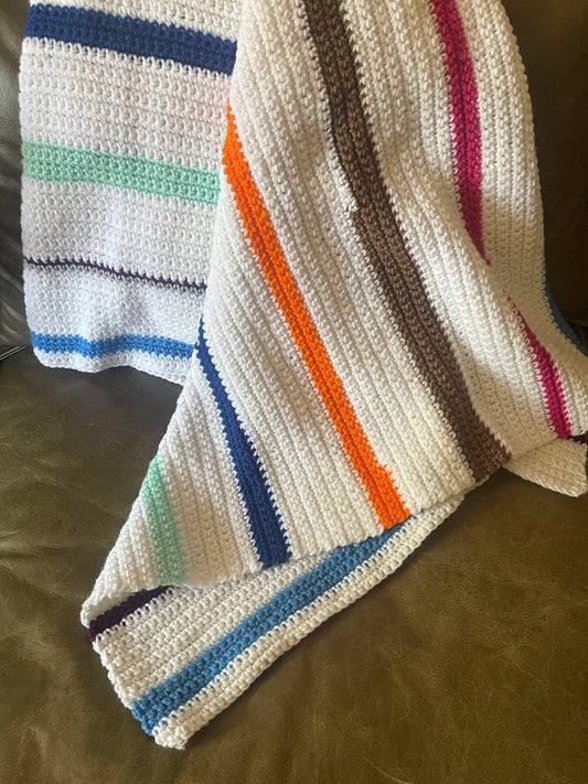 Asymmetrical Colored Striped Handknit Blanket