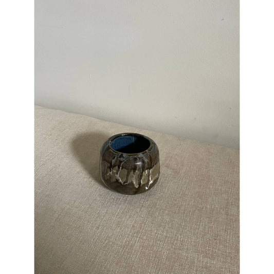 Granite Glazed Votive Pot with blue interior glaze