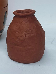 Terracotta Italian Painted Egyptian Scene Pot and Packed Clay Terracotta Mini Vase