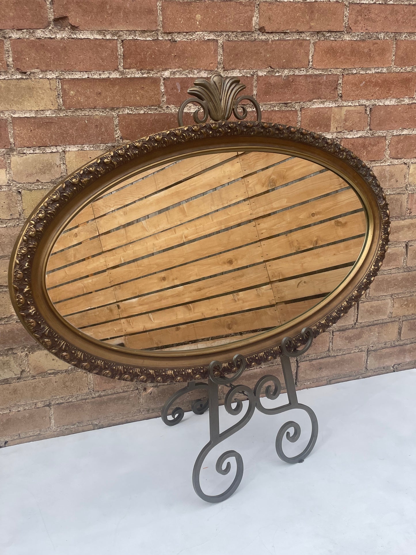 Ornate Golden Oval Mirror & Stand