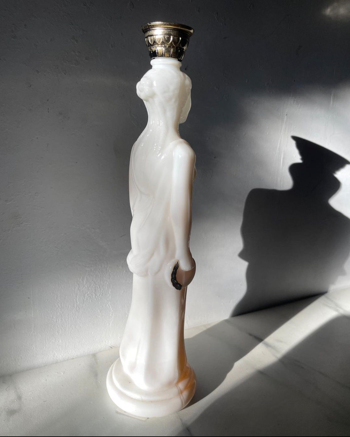 60s White Glass Grecian Avon Body Oil Bottle