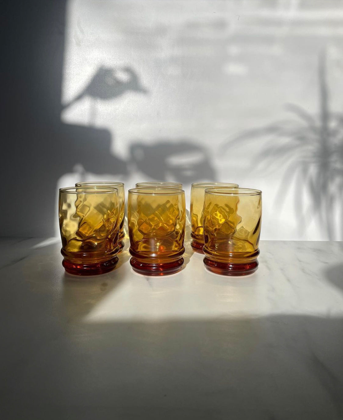 Short Amber Yellow Vintage Libbey Diamond Glasses set of 6