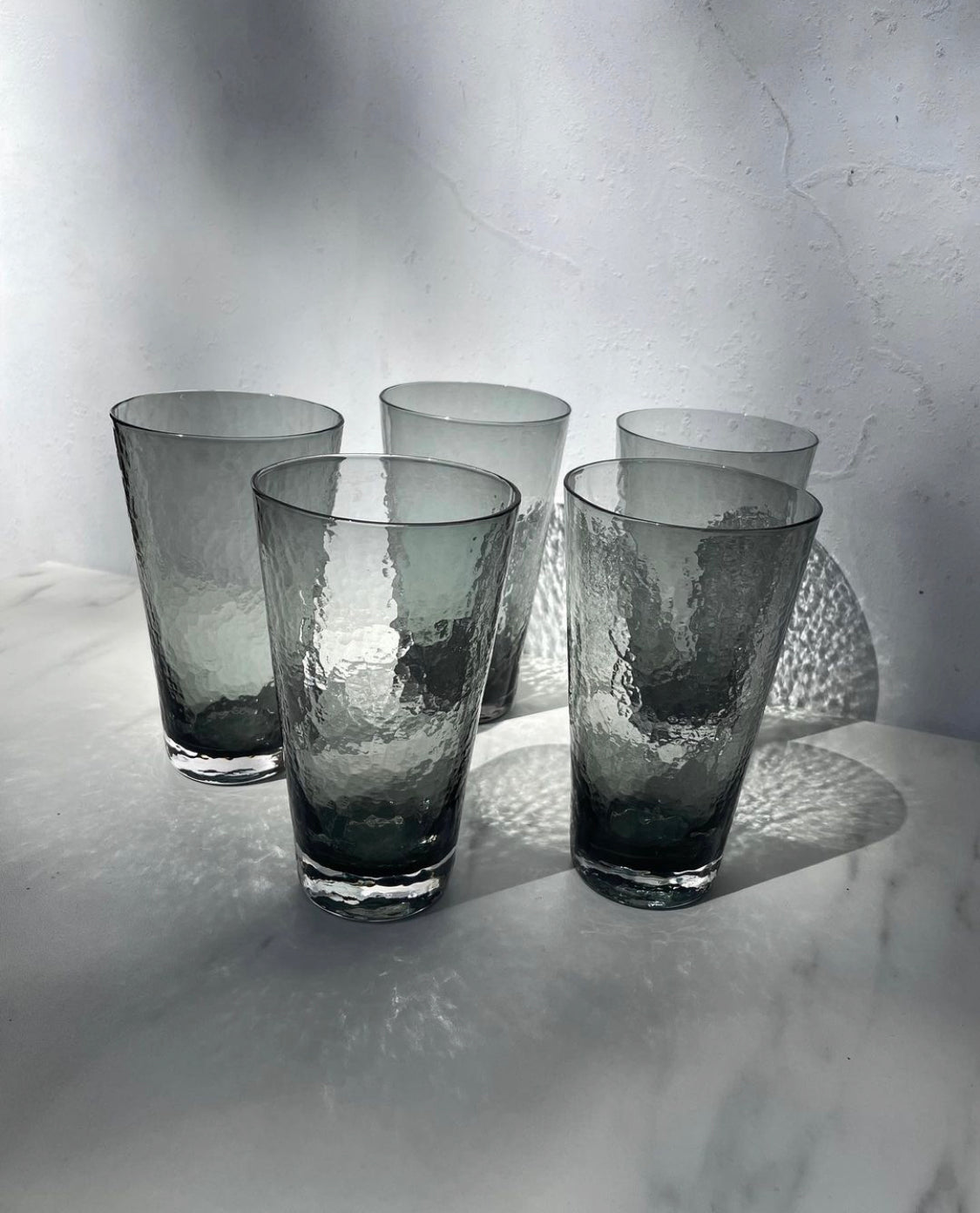 Gray Crinkle Glassware set of 5