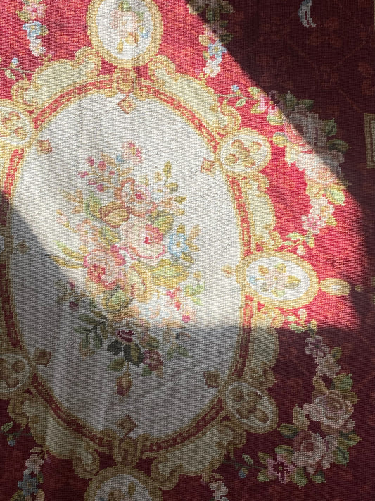 Vintage French Maroon Floral Knit Tapestry