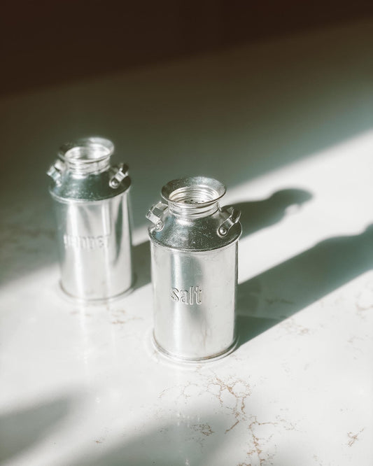 Vintage Aluminum Milk Can Salt and Pepper Shakers