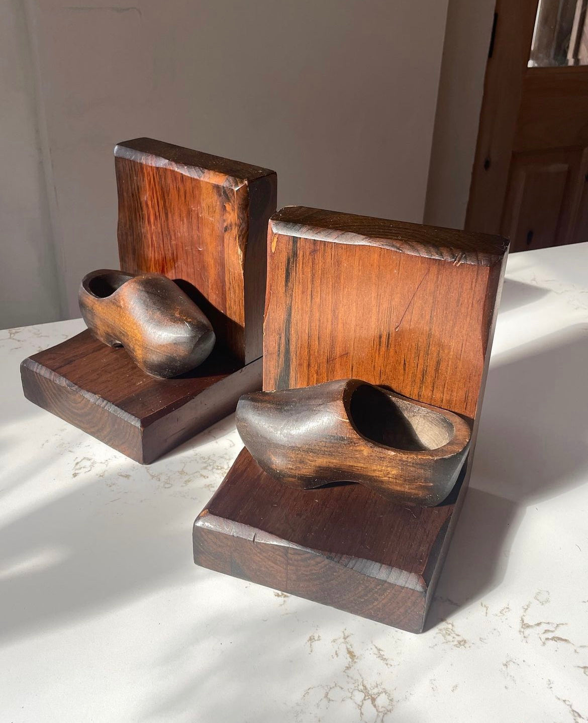 Handmade Solid Wood Dutch Clog Shoe Bookends
