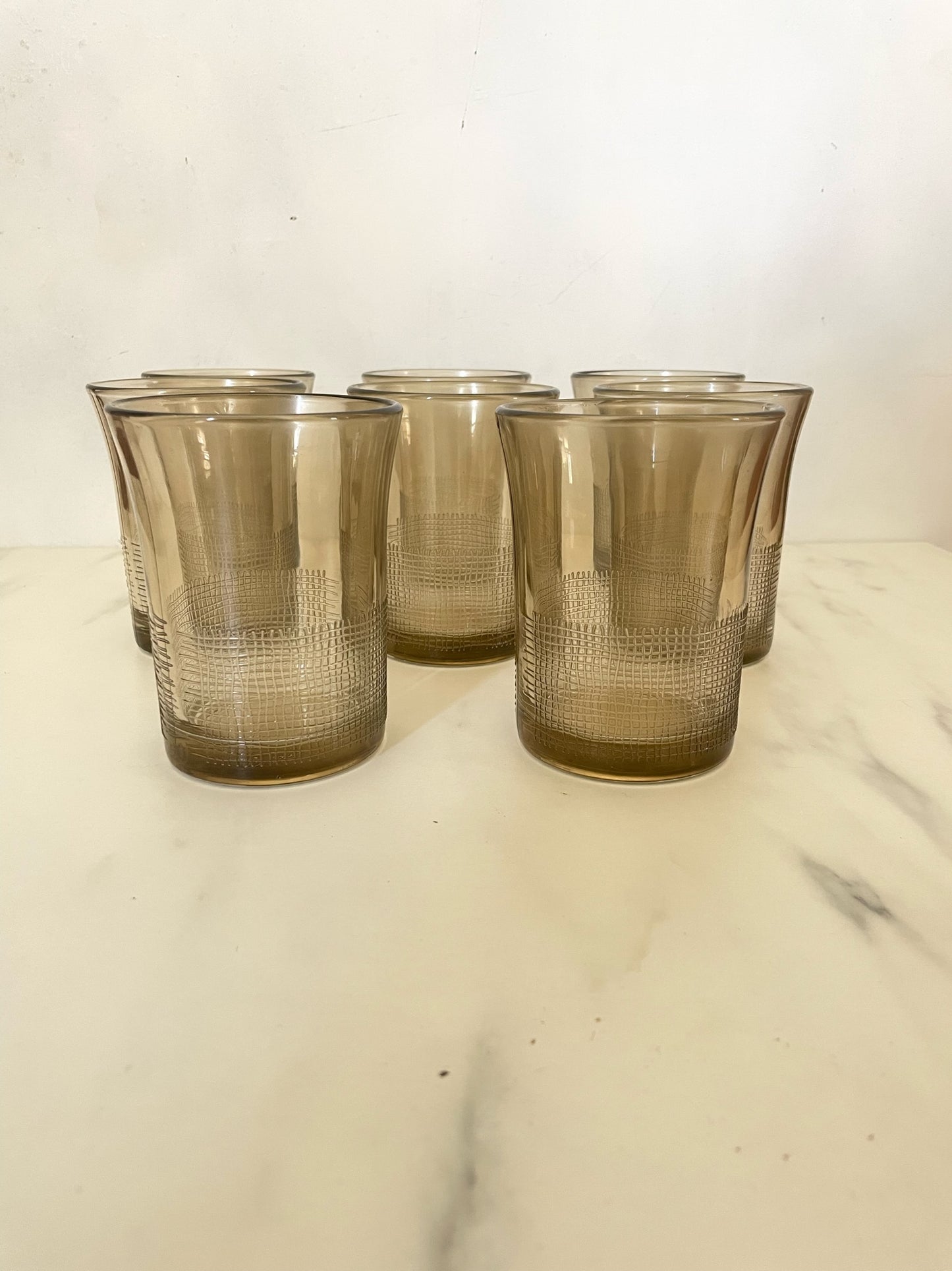 Vintage Brown Woven Texture Tumbler Glasses by Crisa  - set of 8