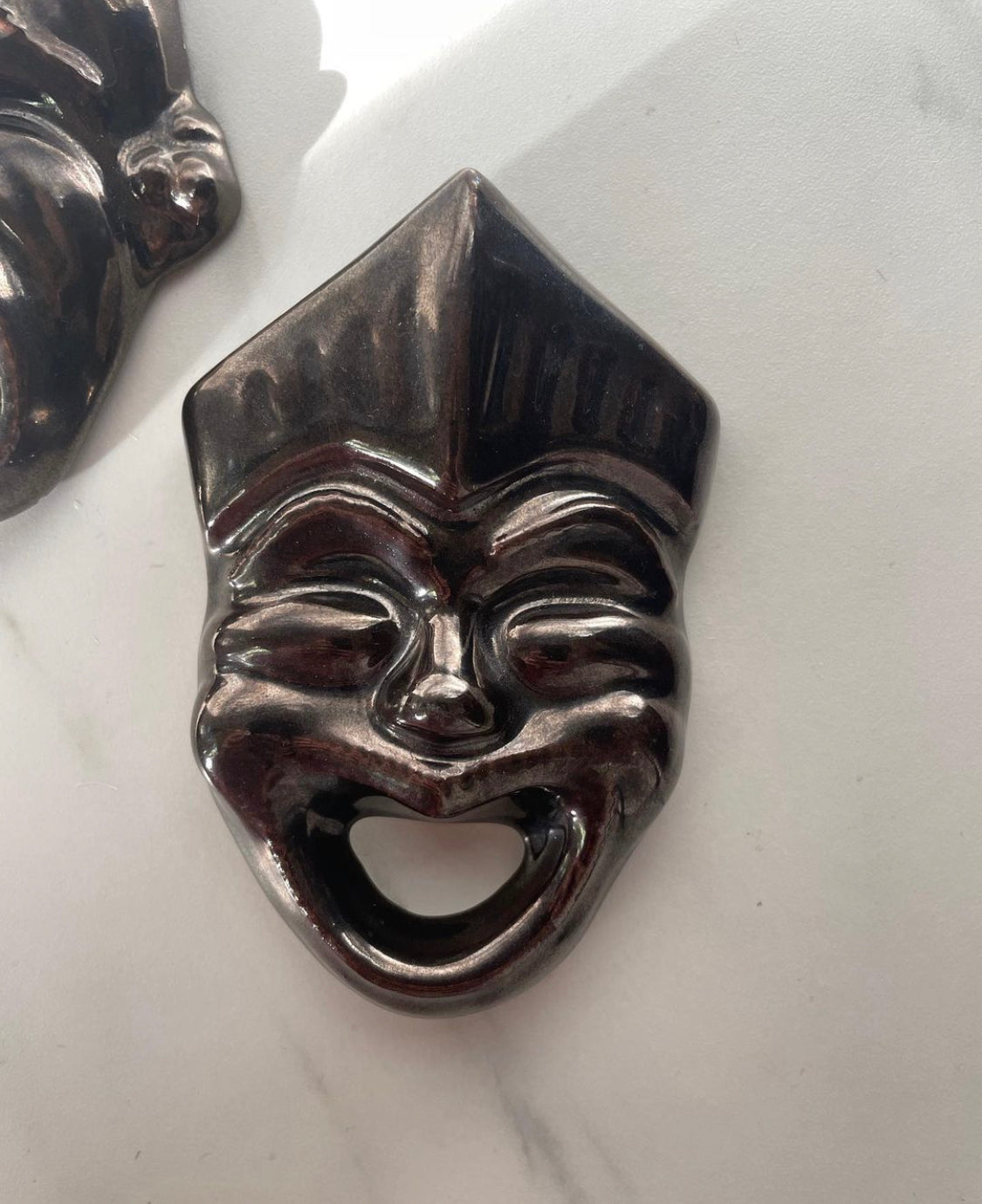 Pair of Sculpted Ceramic Joker Theater Masks