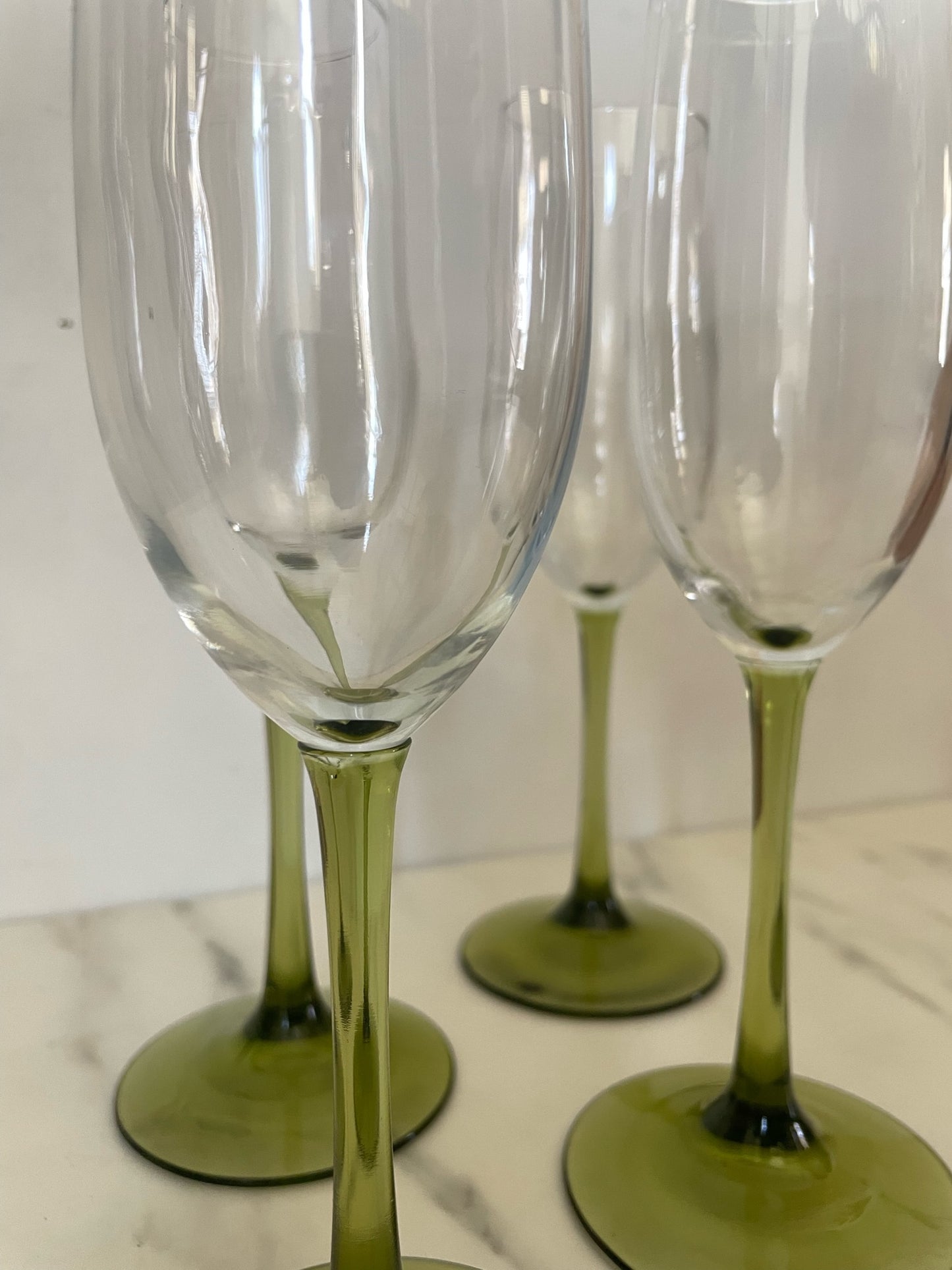 Green Stem Champagne Flutes  - set of 4