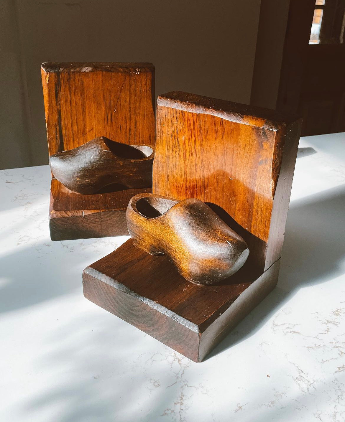 Handmade Solid Wood Dutch Clog Shoe Bookends