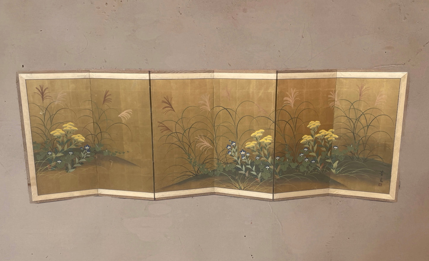 Vintage Handpainted Japanese Byobu 6-Panel Folding Divider