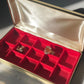 Vintage 13 Compartment Cream & Red Ring Jewelry Box