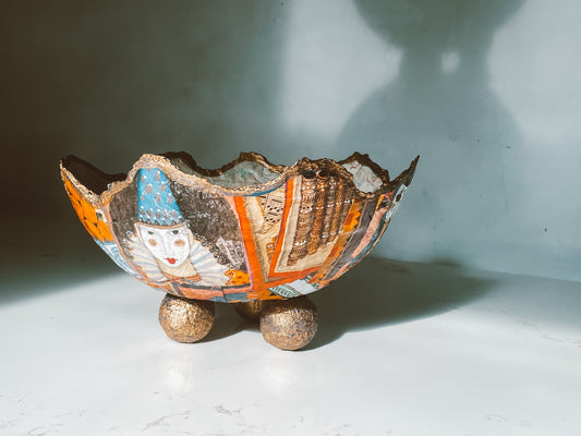 Handcrafted French-Inspired Clown/Joker Mache Bowl