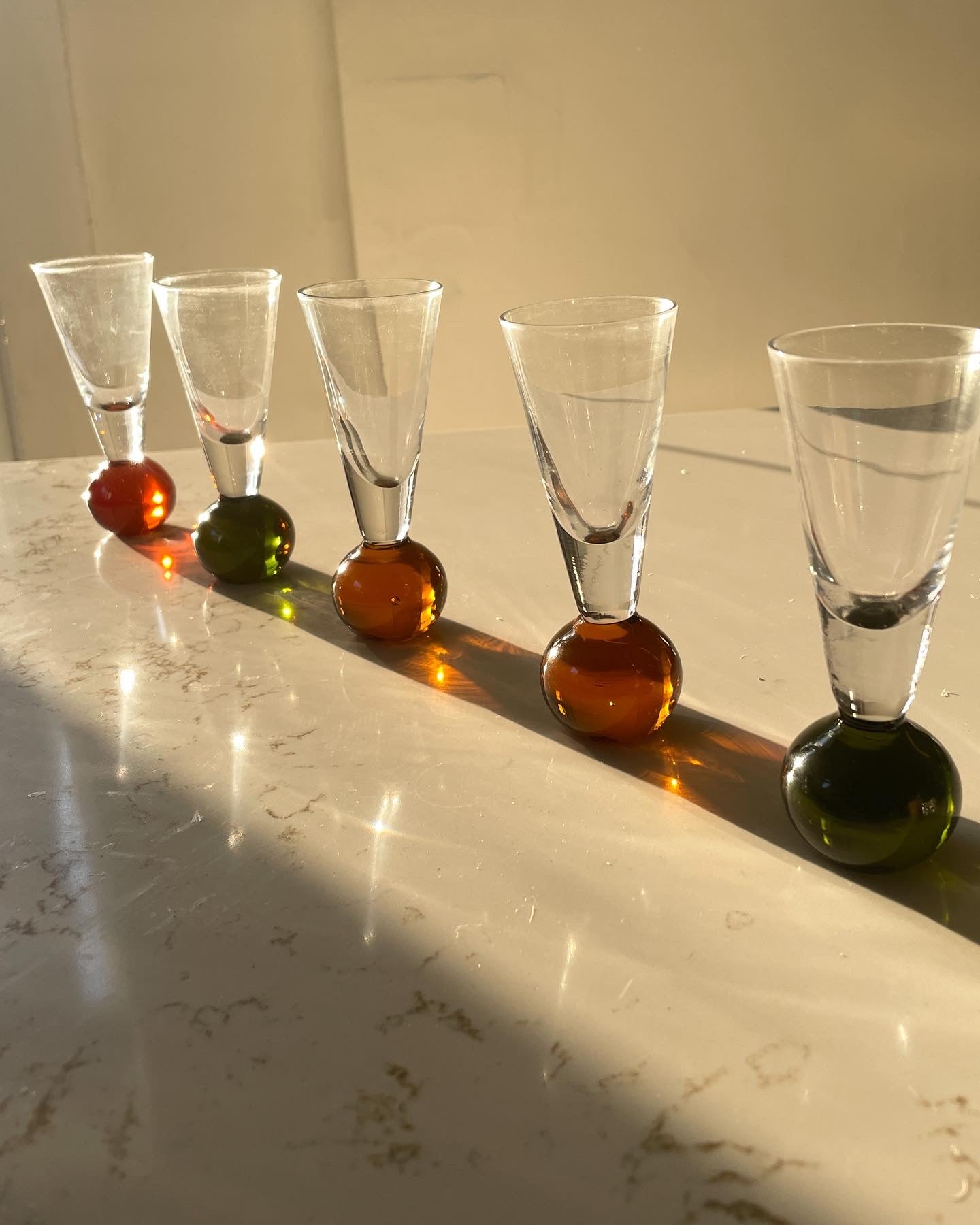 Handblown Colored Ball Bottom Shot Glasses set of 5