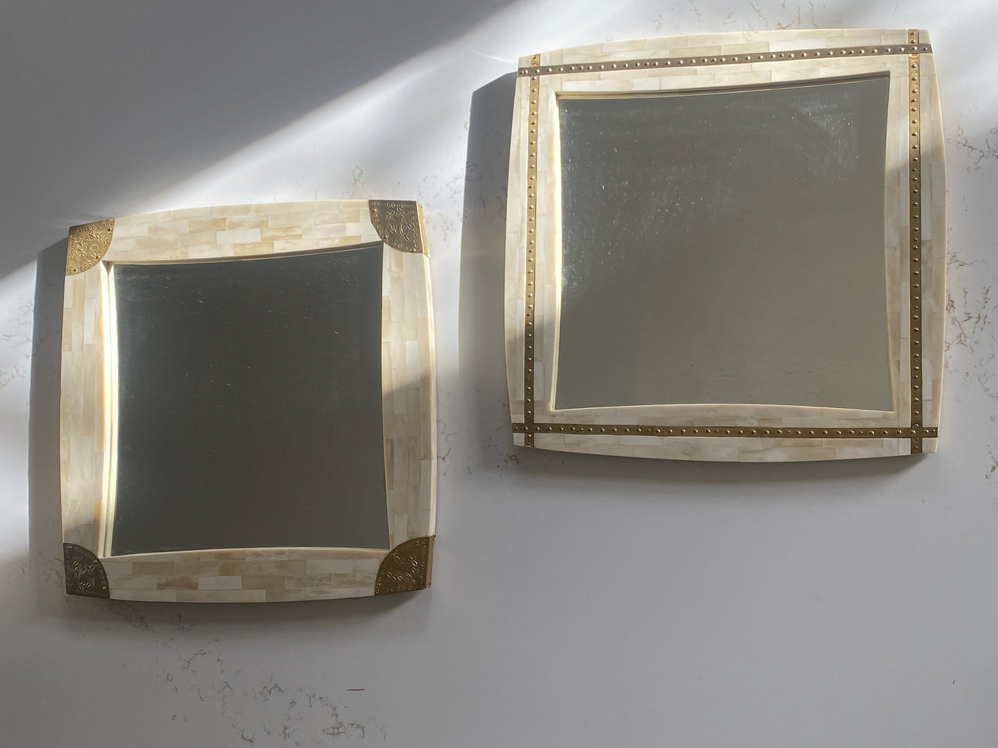 Bone and Brass Mirrors - set of 2