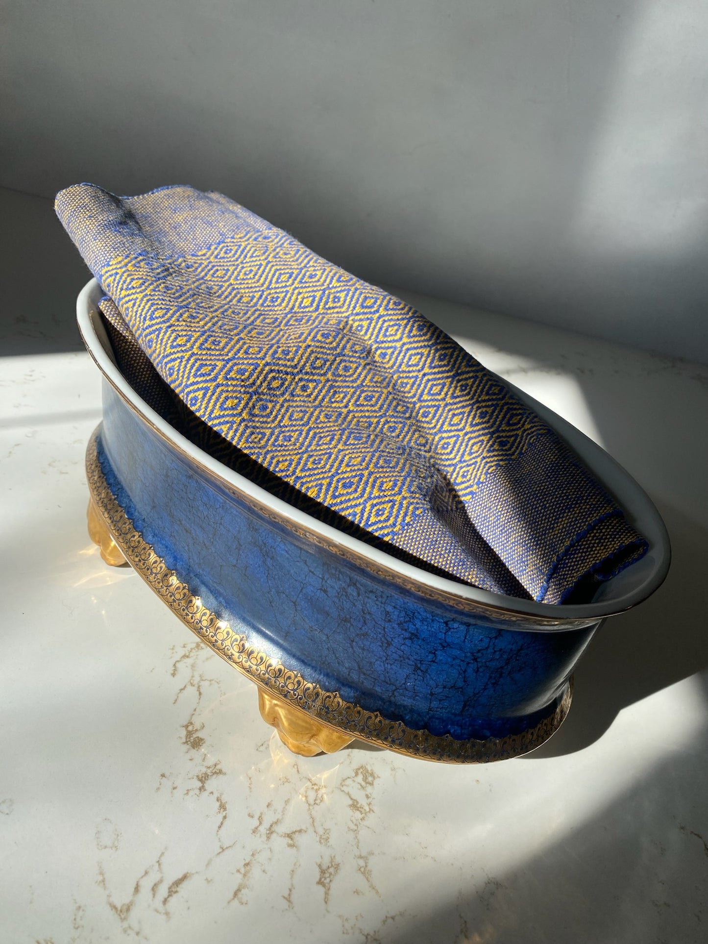 Royal Blue & Gold Porcelain Centerpiece Bowl