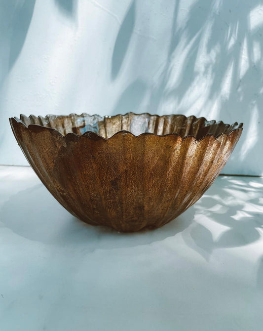 Bronze and Gold Leaf Edge Glass Display Bowl