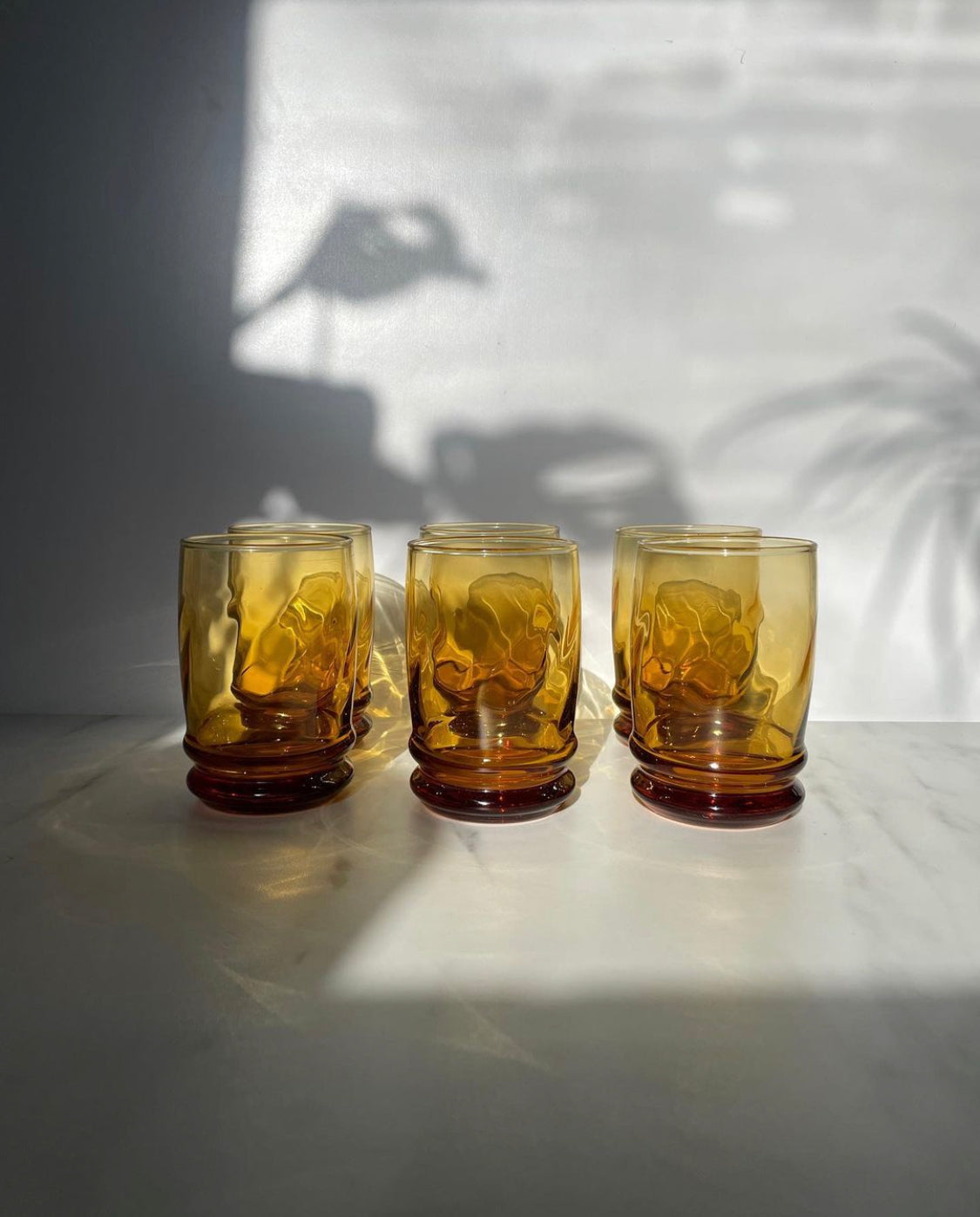 Short Amber Yellow Vintage Libbey Diamond Glasses set of 6