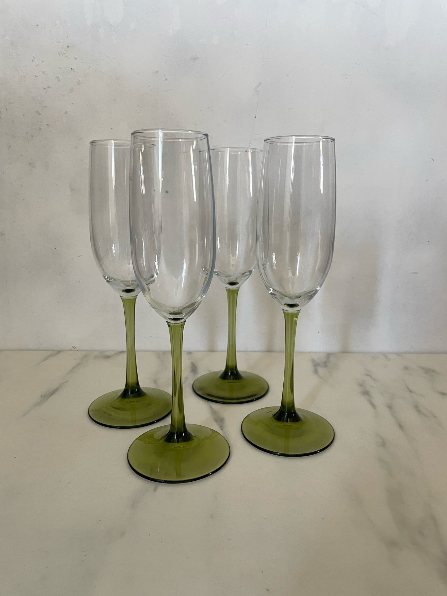 Green Stem Champagne Flutes  - set of 4