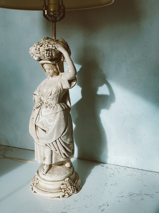 Vintage Mid 20th Century Mediterranean Style Chalkware Figural Lamp