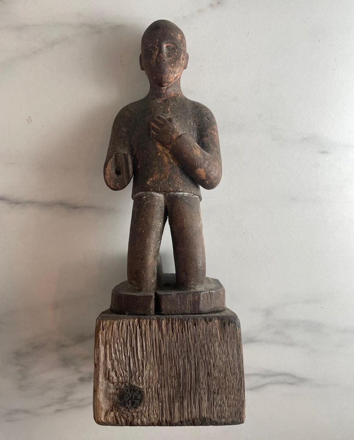 Carved Wood Balul Rice Offering Statue on Block Base