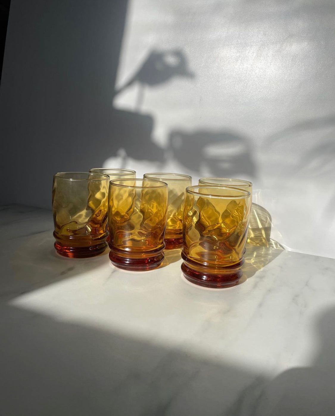 Short Amber Yellow Vintage Libbey Diamond Glasses set of 6