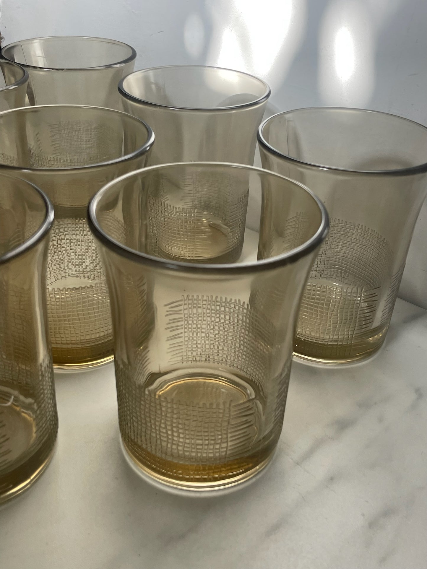 Vintage Brown Woven Texture Tumbler Glasses by Crisa  - set of 8