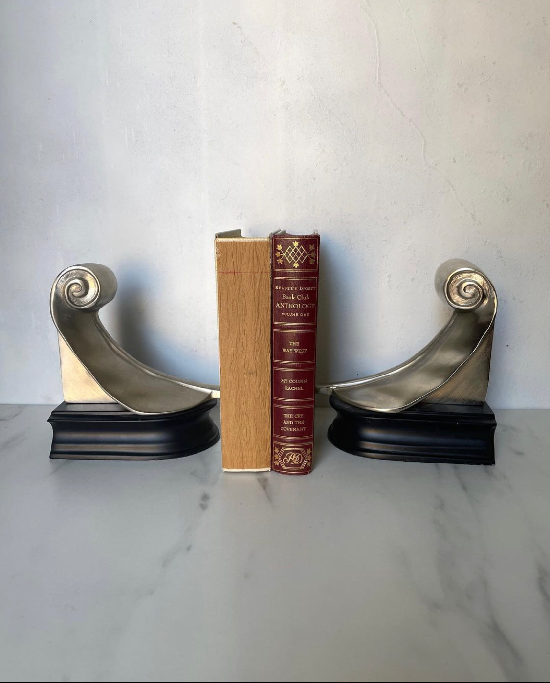 Silver Feather Scroll Heavy Bookends