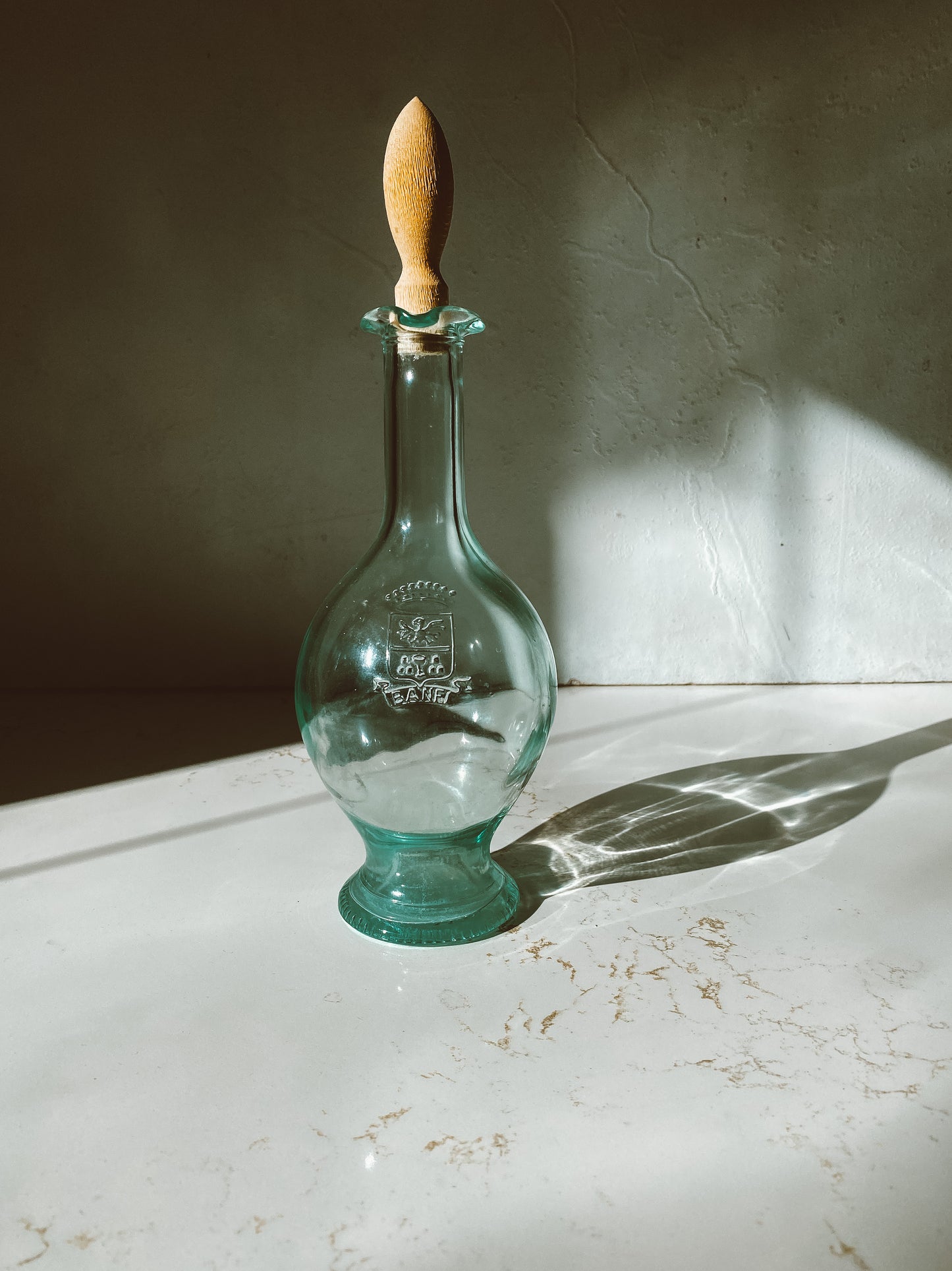 Vintage Italian Mod Def Bamfi Glass Bottle with wood cork