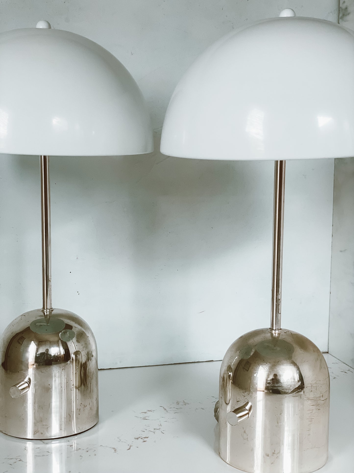 Chrome & Metal Mushroom Table Lamp Set