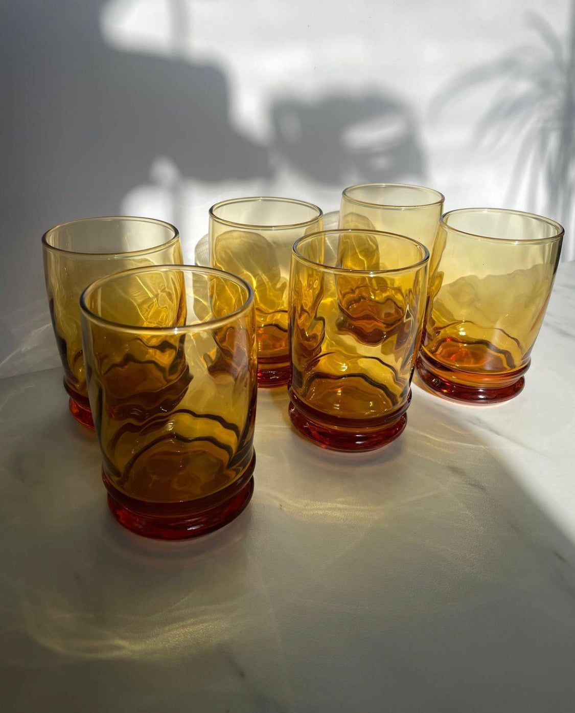 Short Amber Yellow Vintage Libbey Diamond Glasses set of 6