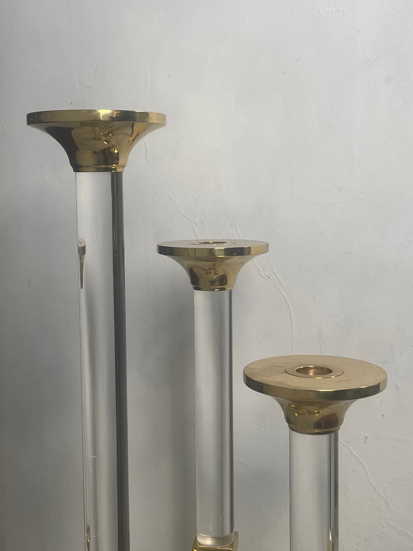 Gold & Lucite Tiered Candle Podiums - Sold as Trio
