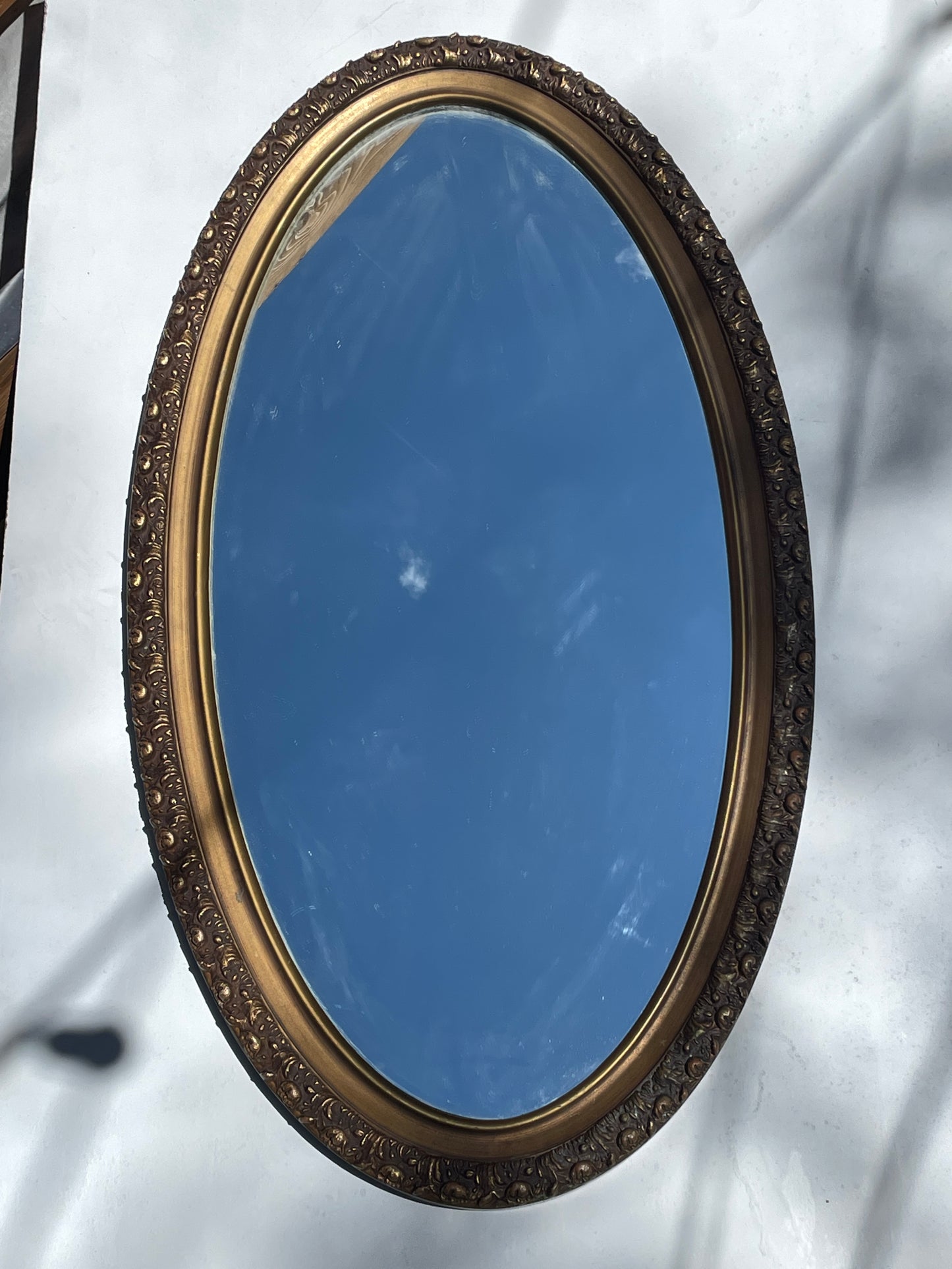 Ornate Golden Oval Mirror & Stand