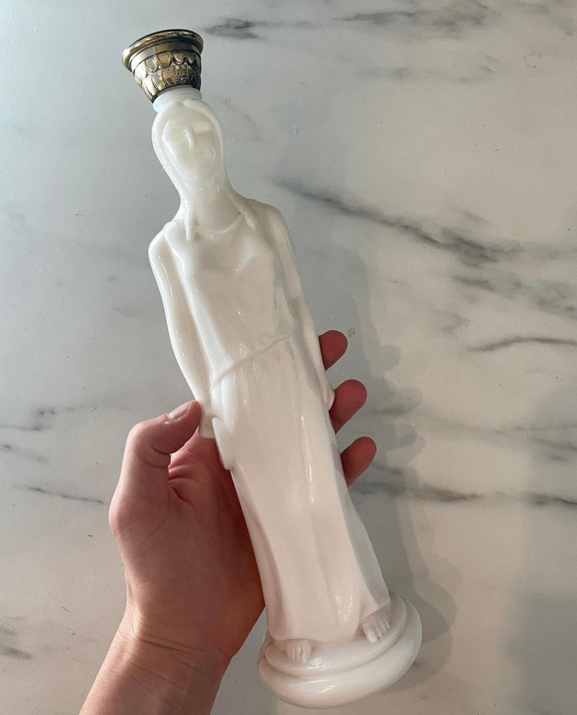 60s White Glass Grecian Avon Body Oil Bottle